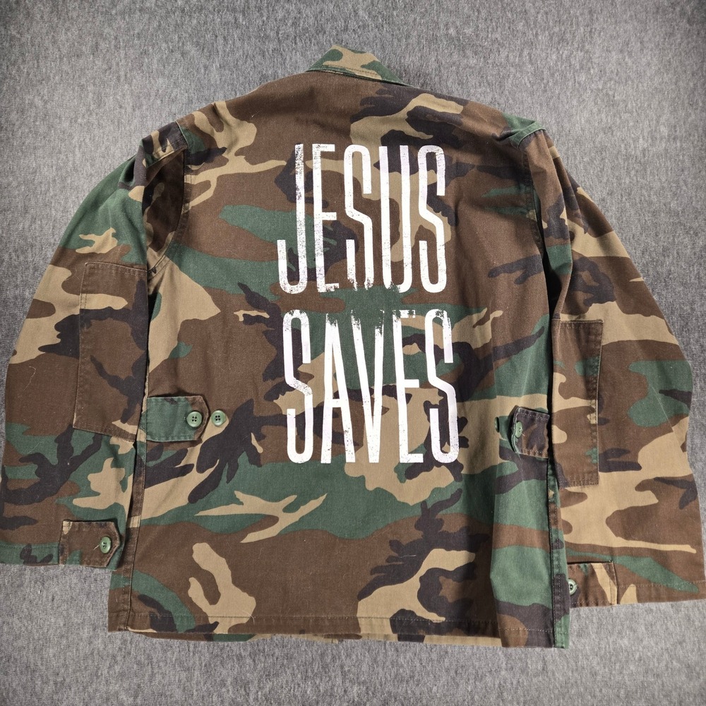 Rothco Camo BDU Jacket Mens Small Regular Jesus Saves Graphic Military Camo